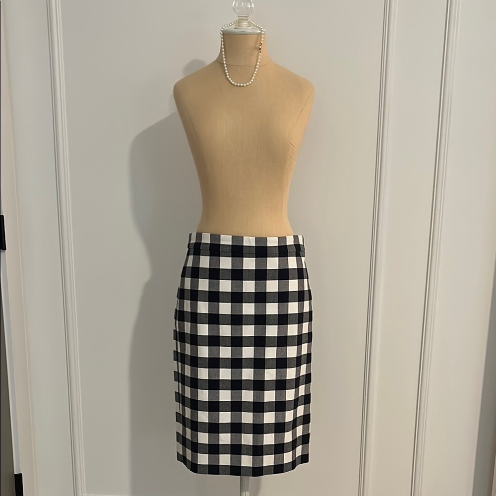 J.Crew Navy/White Gingham No. 2 Pencil Skirt, Cotton Stretch, size 2, Like New